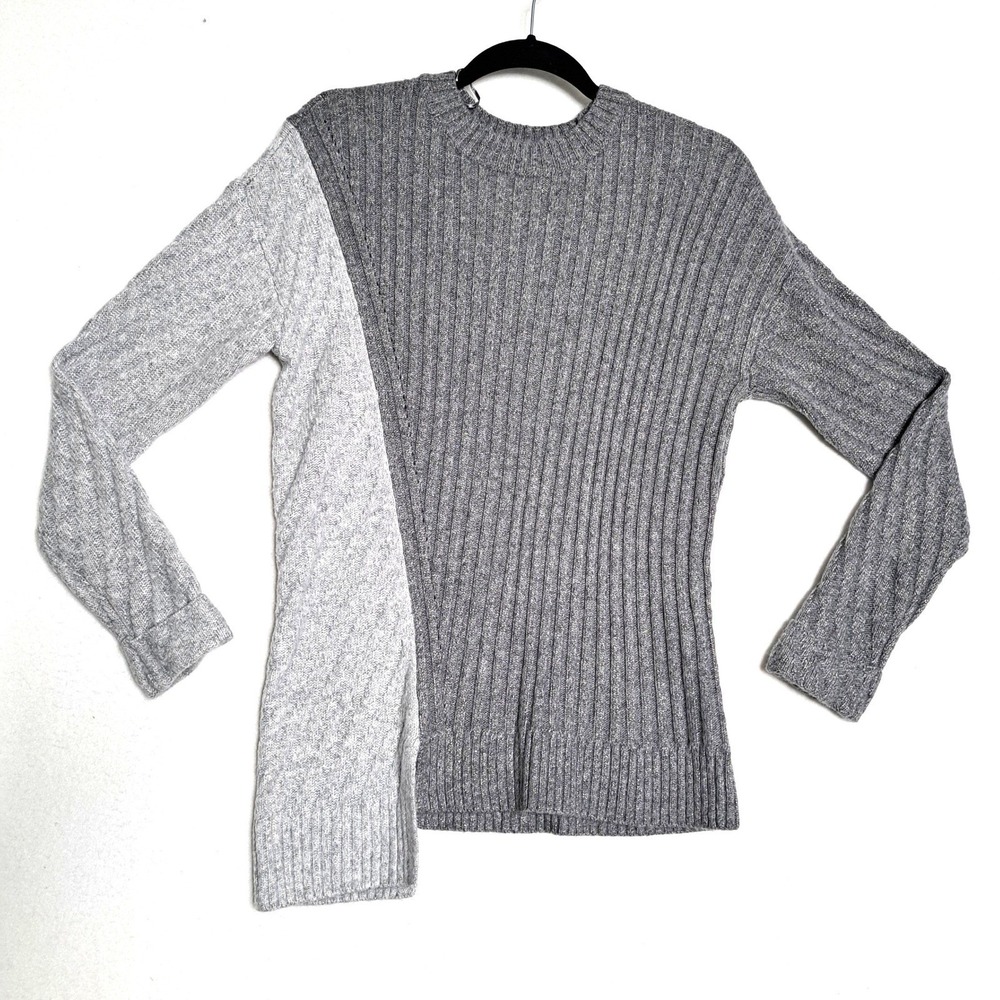 Simply‎ Vera Wang Womens Sweater Small Gray Ribbed Colorblock Shimmer Knit Top